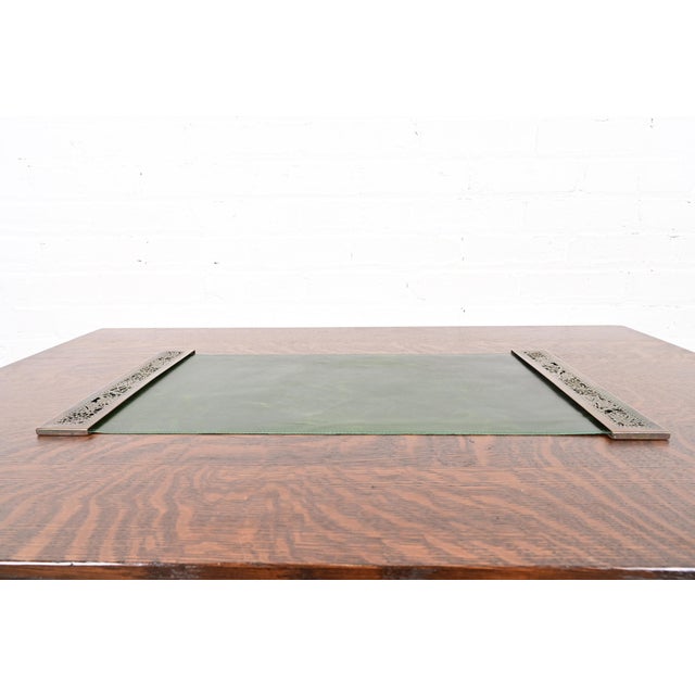 Tiffany Studios Tiffany Studios New York Grapevine Bronze Blotter Ends With Leather Desk Blotter For Sale - Image 4 of 11