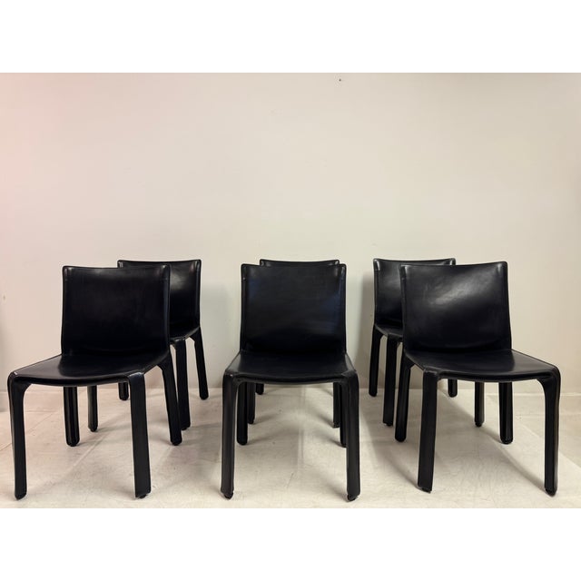 2000 - 2009 Vintage Black Leather Cab Dining Chairs by Mario Bellini for Cassina, 2000s, Set of 6 For Sale - Image 5 of 18
