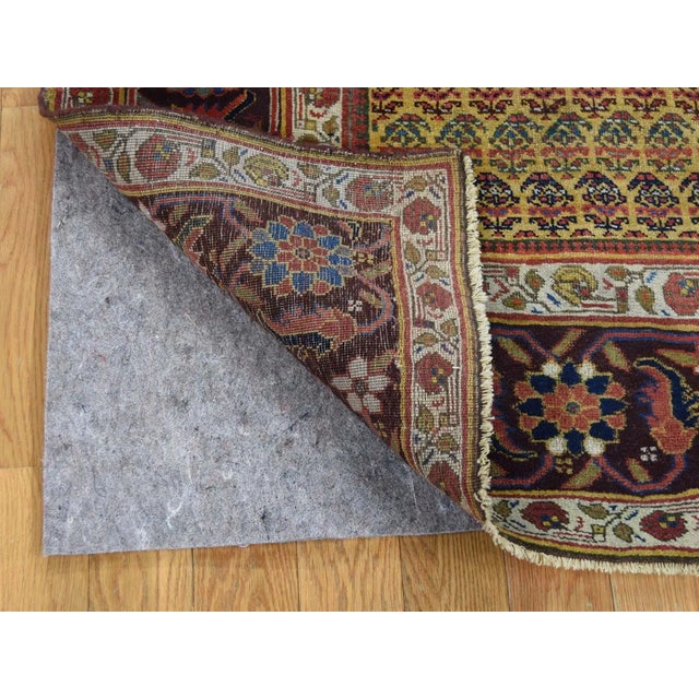 Textile 1900 Antique Persian Bidjar Yellow Boteh Wide Gallery Runner Rug For Sale - Image 7 of 13