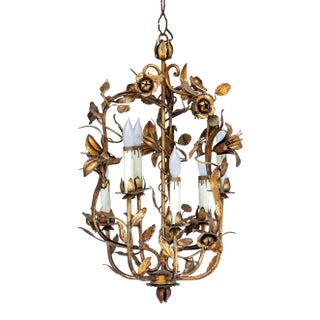Antique Italian Tole Gold Painted Chandelier For Sale