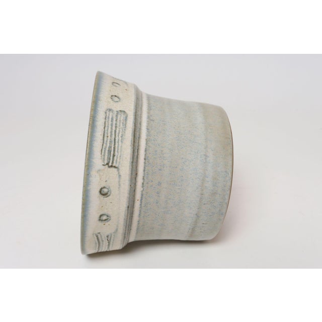 Vintage Pale Blue Matte Glazed Incised Ceramic Planter by Deanna Nichols For Sale - Image 4 of 16