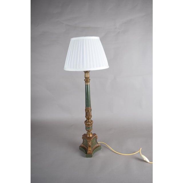 Tall Vintage Brass Table Lamp with Green Lacquered Column, 1950s For Sale - Image 4 of 9