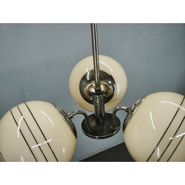 Art Deco Chrome and Cream Glass Chandelier, 1930s For Sale - Image 9 of 14