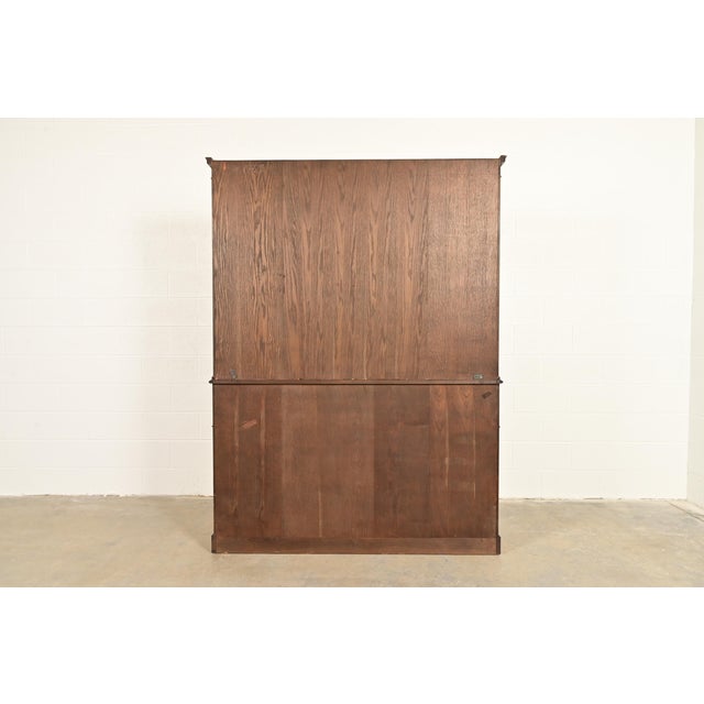 Baker Furniture Georgian Carved Mahogany Breakfront Bookcase Cabinet With Secretary Desk For Sale - Image 13 of 15
