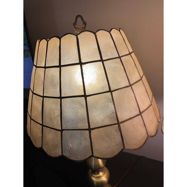 Vintage Brass Capiz Shell Lamp Set For Sale In Lexington, KY - Image 6 of 12