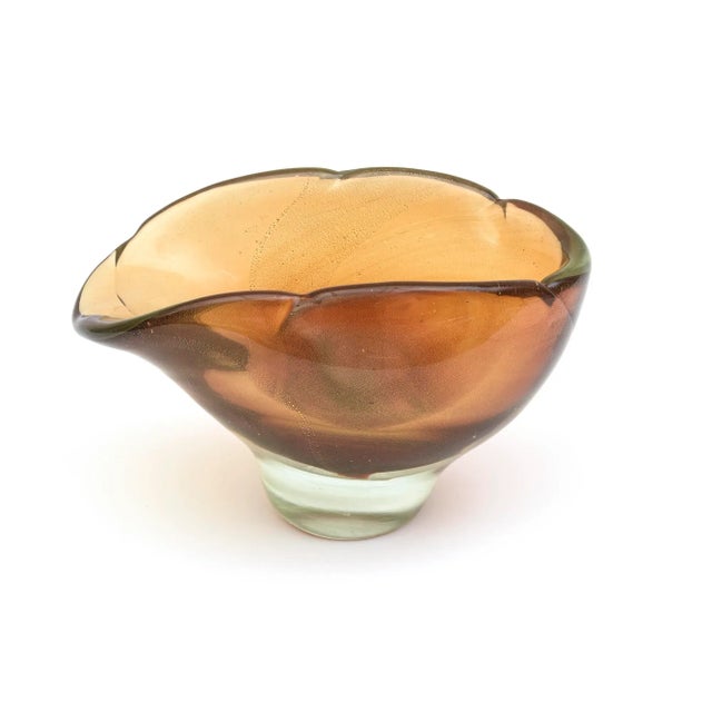 Vintage Murano Barovier E Toso Amber, Green and Gold Aventurine Glass Chunky Bowl, 1950's For Sale - Image 13 of 13