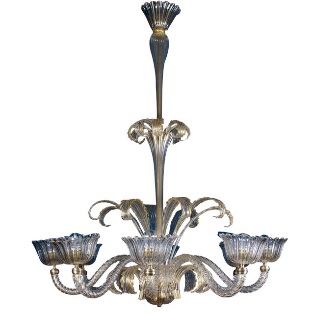 Art Deco Mounted Murano Glass Chandelier by Ercole Barovier, 1940 For Sale