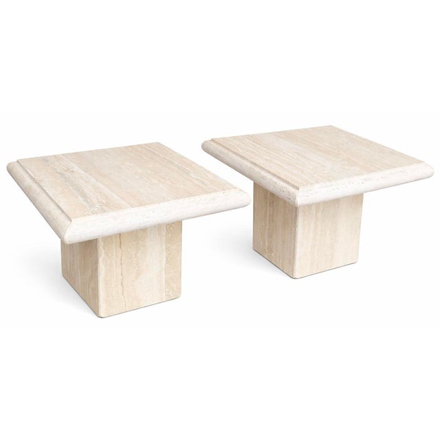 Vintage Pair of Italian Travertine Side Tables From 80's For Sale - Image 4 of 11