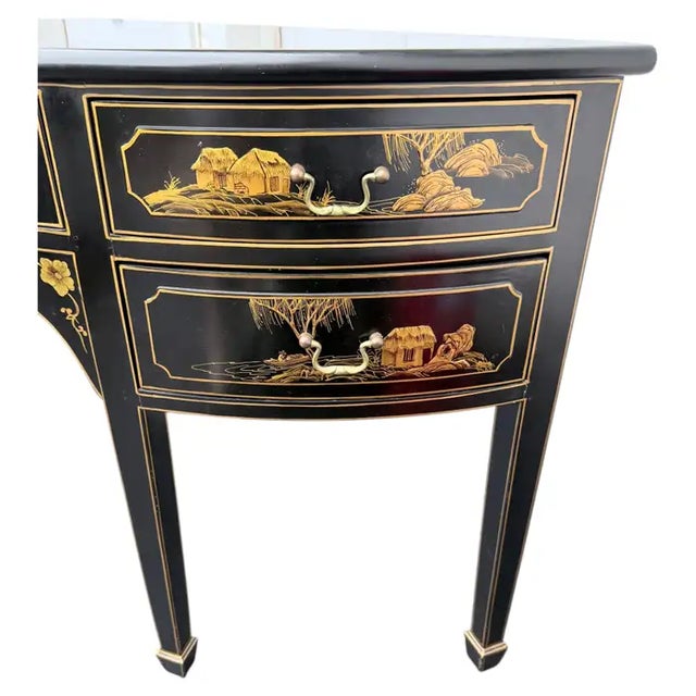 Late 20th Century Hollywood Regency Chinoiserie Demilune Sideboard Console Table Server For Sale - Image 5 of 12