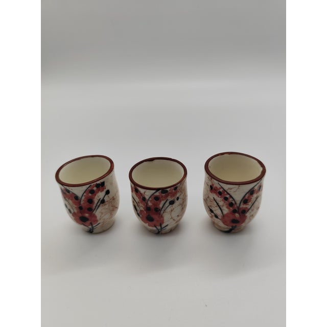 Ceramic Cream Coffee Service with Red and Black Hand-Painted Floral Design from SMF Schramberg, Shabby Chic Style, 1950s, Set of 5 For Sale - Image 9 of 12