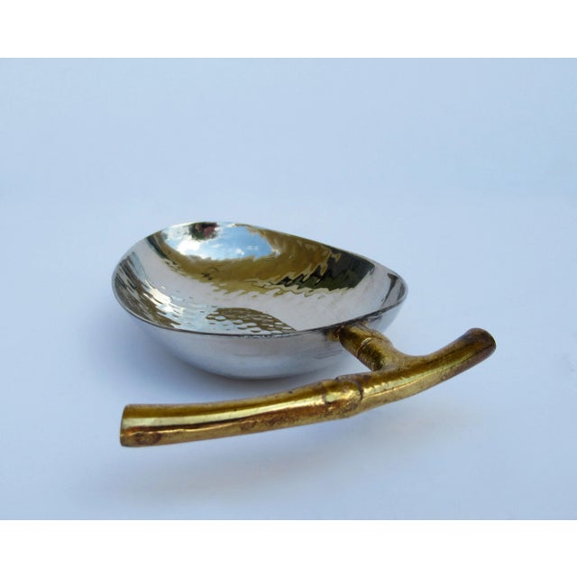Mid-Century Modern Hammered Silver Plate & Brass Oval-Shaped Accent Bowl For Sale - Image 3 of 13