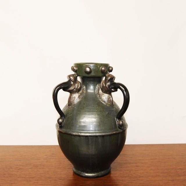 3-Handle Vase with Hippo Head Handles attributed to Roger Guerin, 1930s For Sale - Image 10 of 10