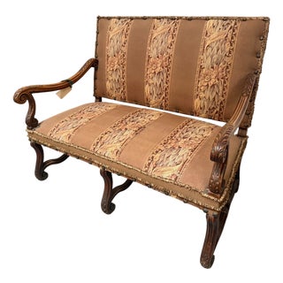 Antique 19c French Carved Walnut & Tapestry Sofa Settee For Sale