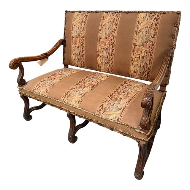 Antique 19c French Carved Walnut & Tapestry Sofa Settee For Sale