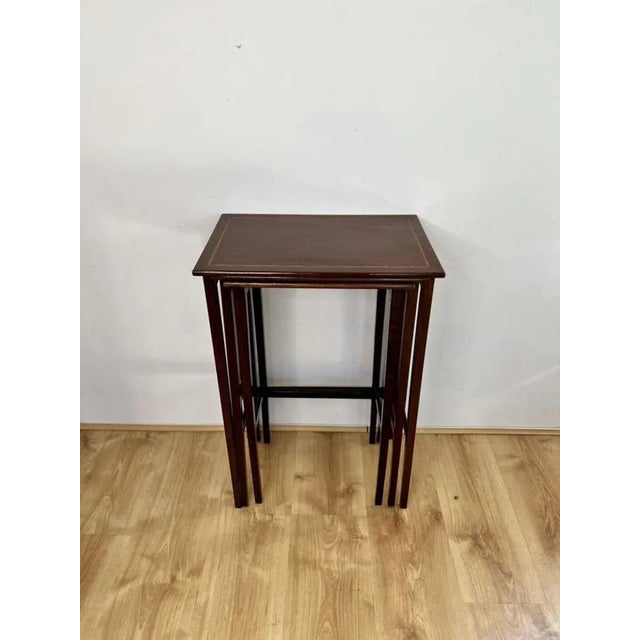 Brown Edwardian Nest of Three Mahogany Inlaid Tables, 1900s, Set of 3 For Sale - Image 8 of 10