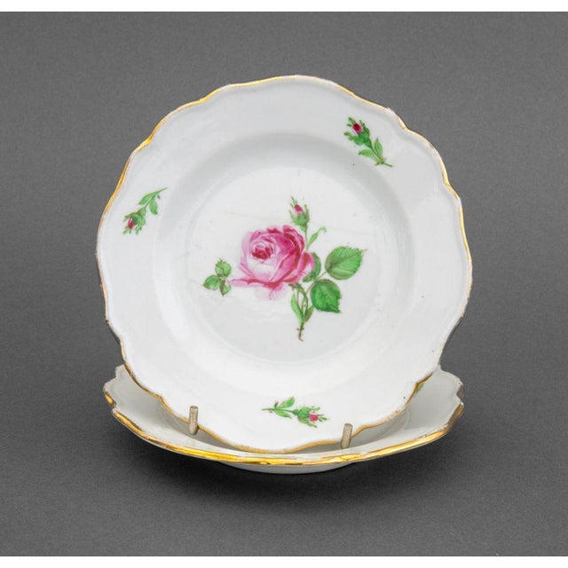 Ceramic Meissen "Pink Rose" Porcelain Plates, 9 For Sale - Image 7 of 10