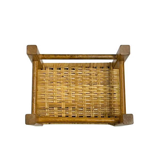 Antique English Country House Woven Reed and Pine Stool For Sale - Image 4 of 17