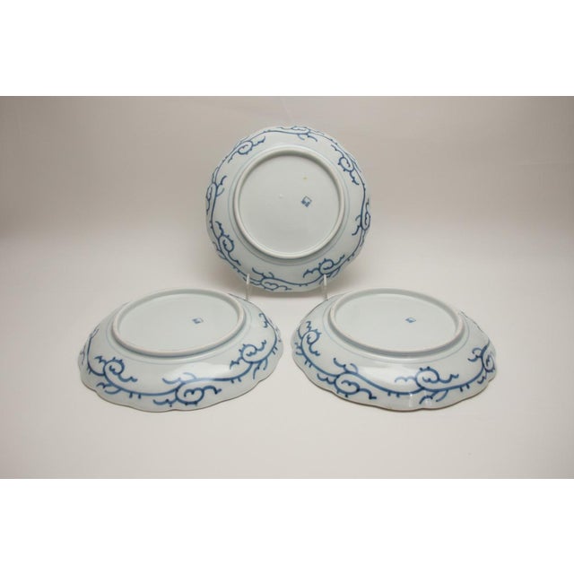 Ceramic Japanese Blue & White Sansu Sometsuke Mountain Landscape Village Plate Set of 3 For Sale - Image 7 of 11
