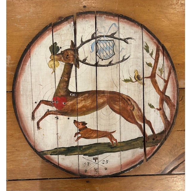 Folk Art Antique Bavarian Shooting Target Wood Schützenscheibe Folk Art Stag Deer 1725 For Sale - Image 3 of 10