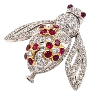 Sabbadini Diamond & Ruby 18k Gold Bee Pin Brooch