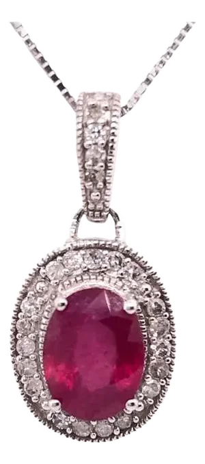 14Kt White Gold 18 Inches Necklace With Ruby and Diamonds