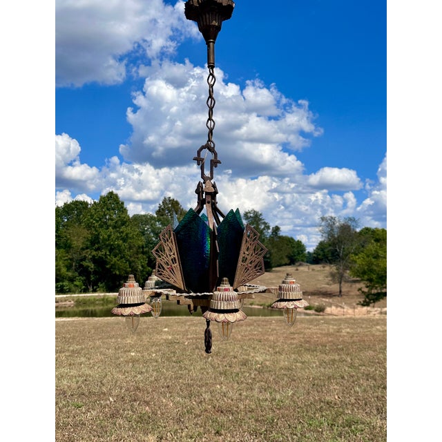 1930s Art Deco Skyscraper Slip Shade Chandelier For Sale - Image 15 of 16