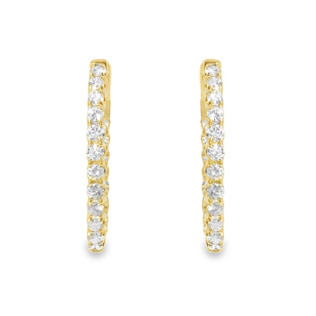 Modern Late 20th Century 14K Yellow Gold Inside Out Diamond Hoop Earrings, Pair For Sale - Image 3 of 4