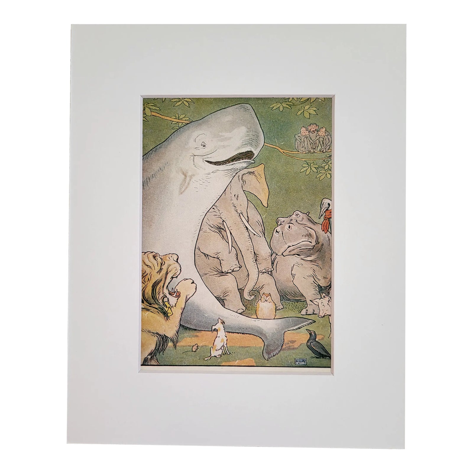 Early 1900s Vintage Whale and Friends Art Illustration From Johnny Crow