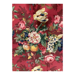 Vintage P Kaufmann Floral Linen Fabric With Scotchgard Finish 54” X 80” + 1 Extra Yard. Cottagecore, English Cottage & Traditional Decor! See Pics! For Sale