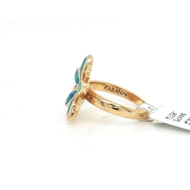 Mid 20th Century Kabana Fire Opal Diamond Ring in 14k Yellow Gold Flower Design Size 7.5 For Sale In Miami - Image 6 of 7