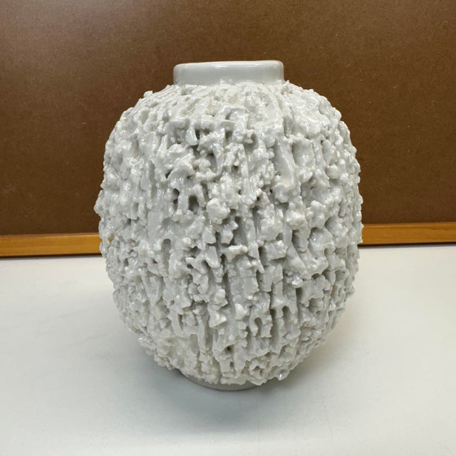 Rörstrand Rörstrand Gunnar Nylund Chamotte Art Pottery Vase White Blue Sweden Mid 20th Century 6" For Sale - Image 4 of 10