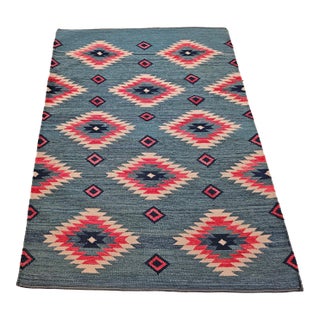 Vintage Handwoven Kilim Rug, Wool & Cotton, Southwestern Style For Sale