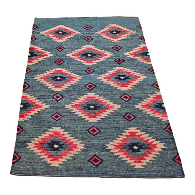 Vintage Handwoven Kilim Rug, Wool & Cotton, Southwestern Style For Sale