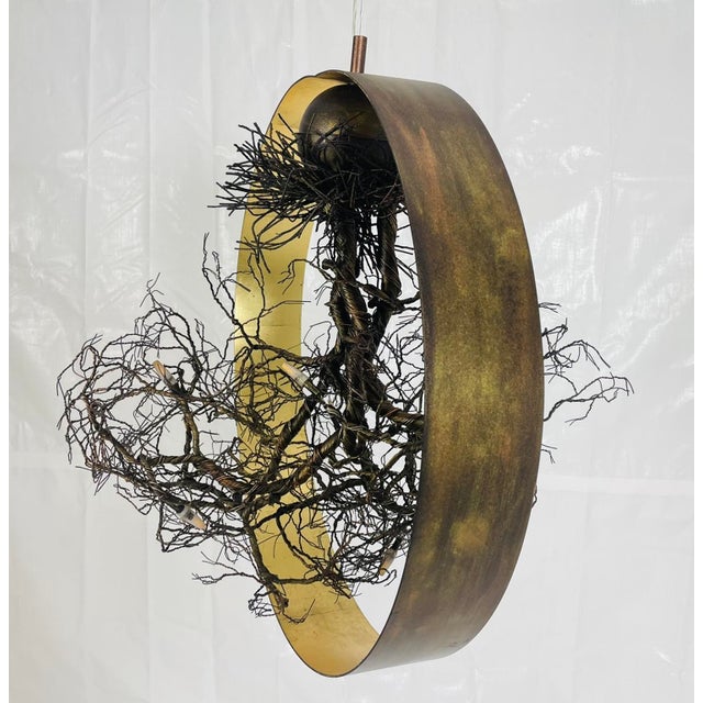 Hollywood Regency “Roots” Sculptural Pendant Light by F+m Fos, Hand-Twisted Wire, Gold Leaf For Sale - Image 3 of 18