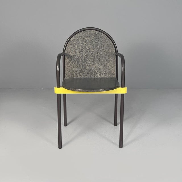 Italian modern formica Regent chair by Martine Bedin for Memphis, 1980s Regent chair with rounded seats and backrests,...