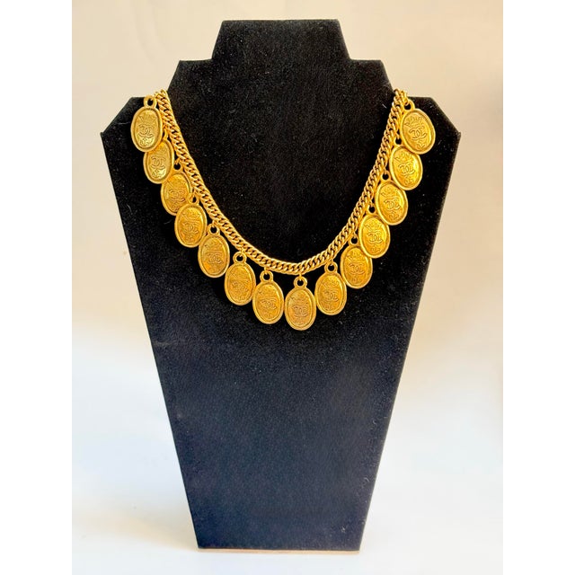 Contemporary Vintage 1990s Chanel Season 26 Gold-Plated Oval Medallion CC Charm Collar Necklace For Sale - Image 3 of 7