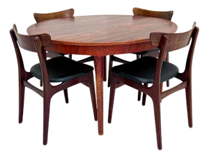 Mid-Century Chairs and Extendable Dining Table in Rosewood by Schiønning & Elgaard for Randers Møbelfabrik, Denmark, 1960s, Set of 7