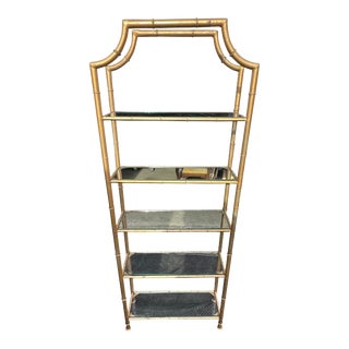 Mid 20th Century Vintage Pagoda Faux Bamboo Metal Etagere Shelf For Sale