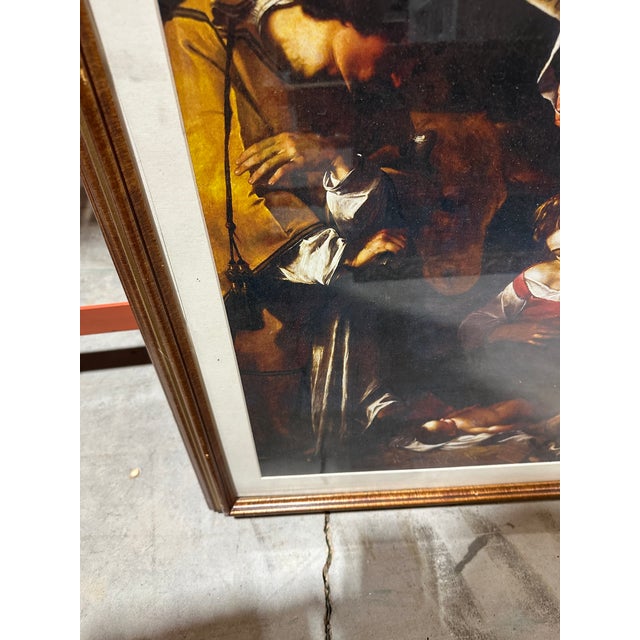1970s Framed Reproduction Print of Nativity With Saint Frances and Saint Lawrence in Wooden Frame For Sale - Image 4 of 6