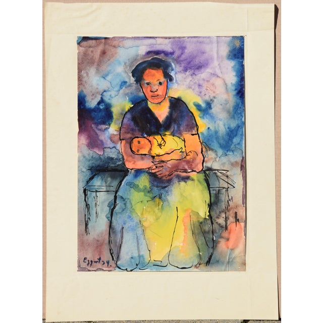 Modern Hans-Jürgen Eggert, Mother with Child, 1934, Watercolor on Paper For Sale - Image 3 of 9