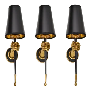 Maison Jansen French Set of 3 Bronze Hand Sconces Black Torch Mid-Century Modern
