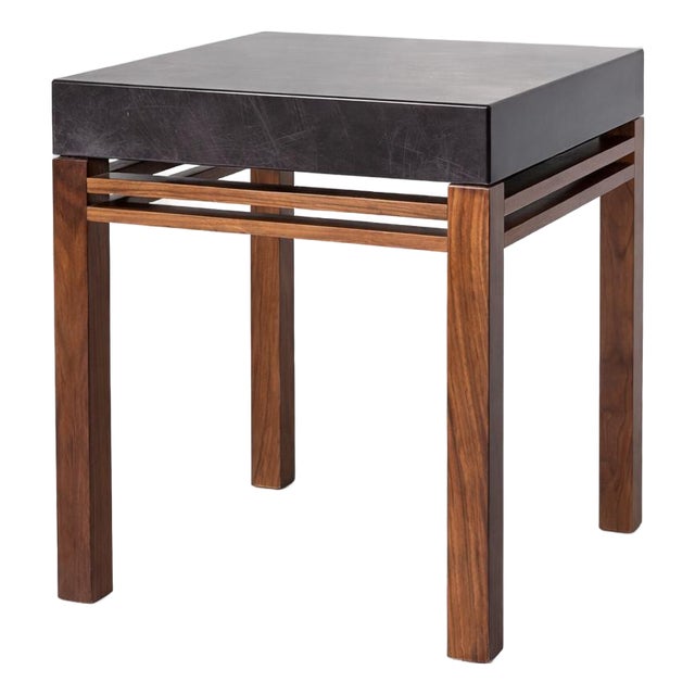 Mid-Century Minimalist Teak and Acrylic Bedside Table For Sale