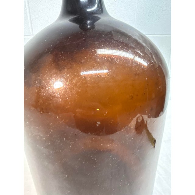Amber Large Rare Antique 1800's Hand Blown Amber Glass Demijohn Carboy Wine Bottle Jar For Sale - Image 8 of 13