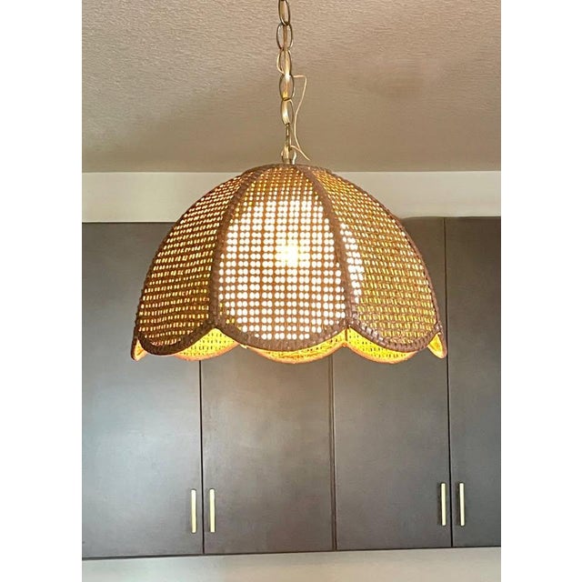 Mid-Century Modern 1970's Boho Rattan Hanging Pendant Ceiling Lamp With Large Bulb For Sale - Image 3 of 11