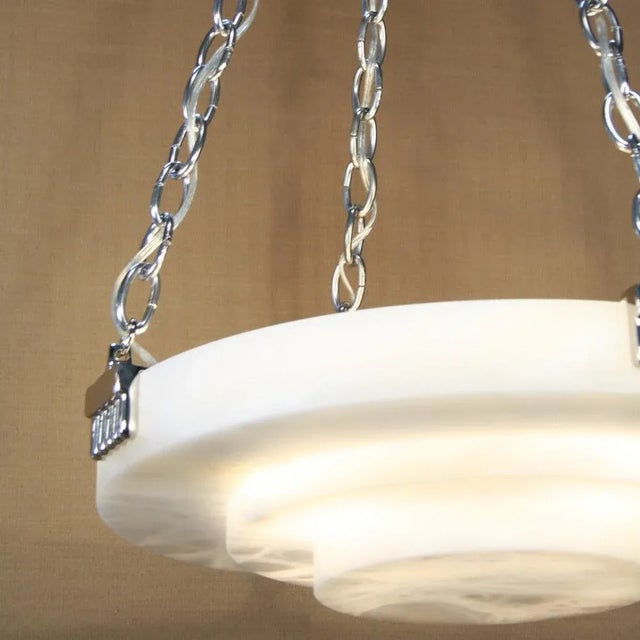 Mid-Century Modern Ruhlmann Style Three-Tier Alabaster Stepped Deco Pendants For Sale - Image 3 of 5