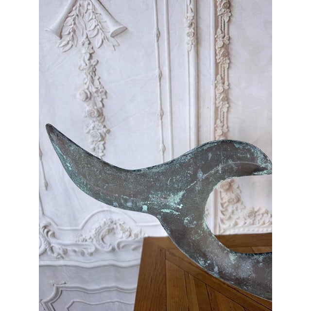 Monumental American Folk Art Copper Whale Weathervane With Verdigris Patina For Sale - Image 4 of 13