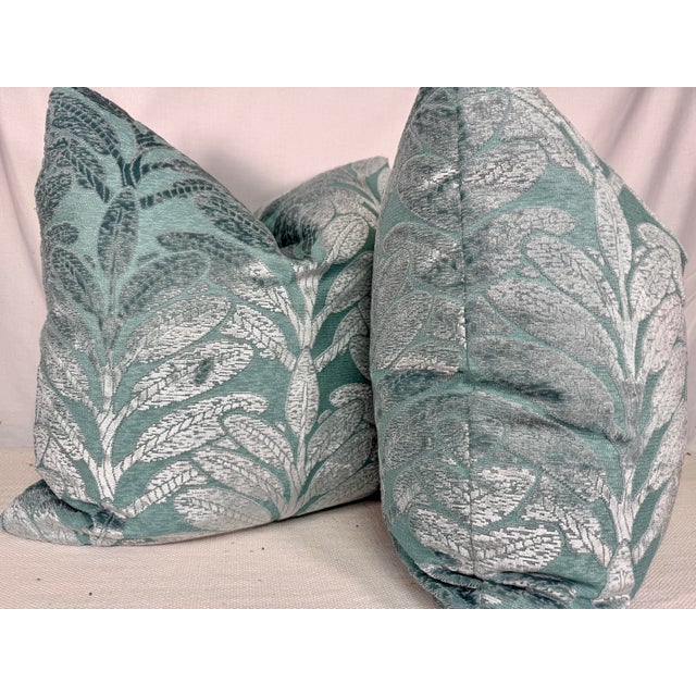 Transitional Anna French "Linden Velvet" in Teal 22" PIllows-A Pair For Sale - Image 3 of 3