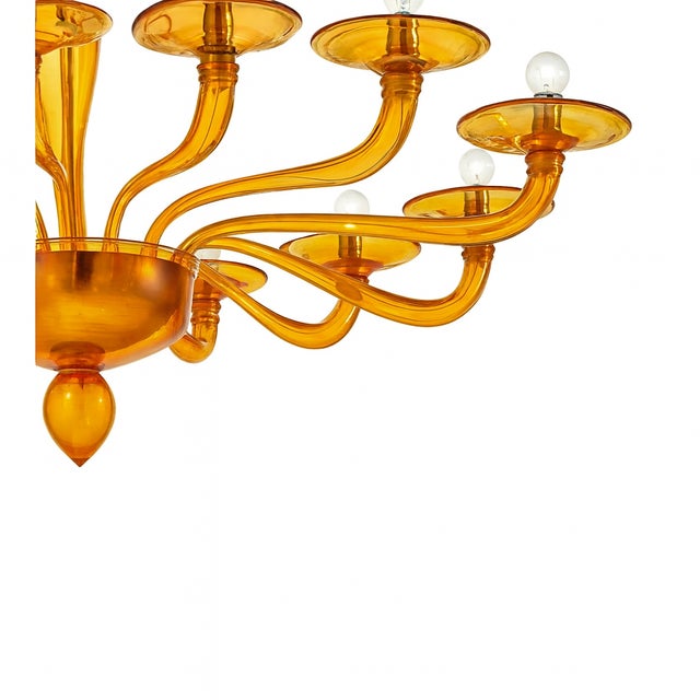 Murano Italian Contemporary Amber Murano Style Glass Chandelier For Sale - Image 4 of 6