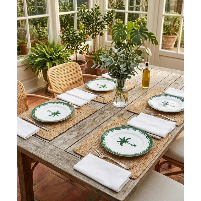 Anthropologie X Fern & Co. Tropical Palm Scalloped Dinner Plates - Set 4 For Sale - Image 10 of 12