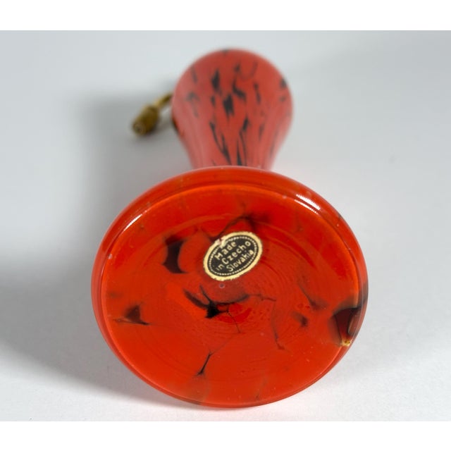 Metal Art Deco Czech Red & Black Swirled Glass Perfume Atomizer - 1930s For Sale - Image 7 of 10